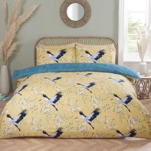 Cranes Ochre Duvet Set-Double