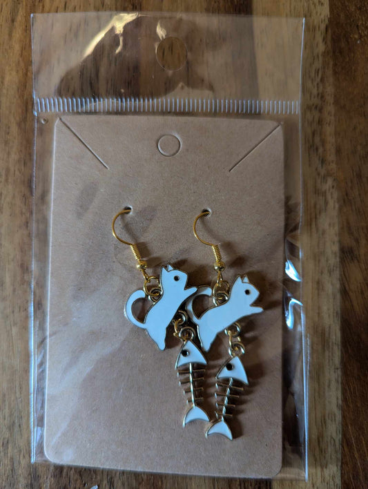 Cat & Fishbone Earrings