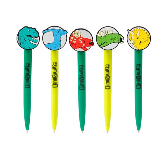 Set of five dinosaur surprise pens with assorted hidden dinosaur designs