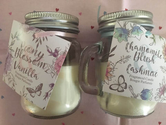 Mini Scented Candle In Glass Jar With Handle(10cm Approx High)