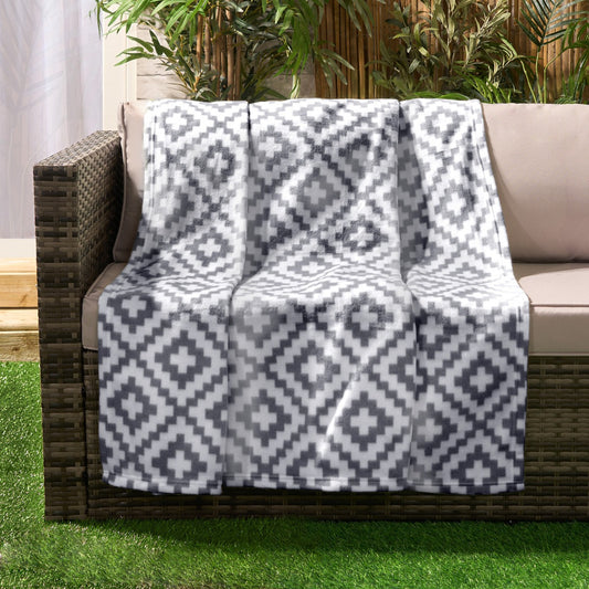 Geometric Grey Fleece Throw