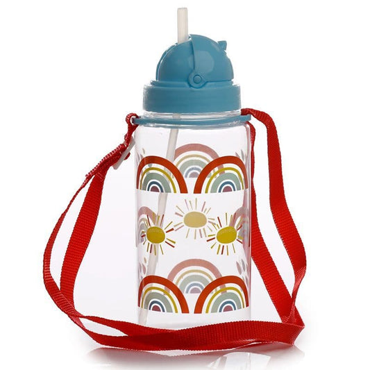children’s rainbow water bottle, 450ml capacity, BPA-free, with adjustable strap for easy carrying, perfect for hydration on the go