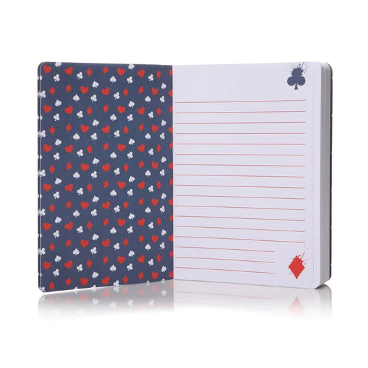 interior view of dc comics harley quinn a6 notebook with lined pages open