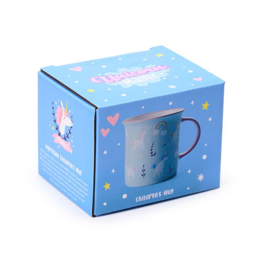 boxed unicorn magic fine-rimmed porcelain mug with gift box packaging