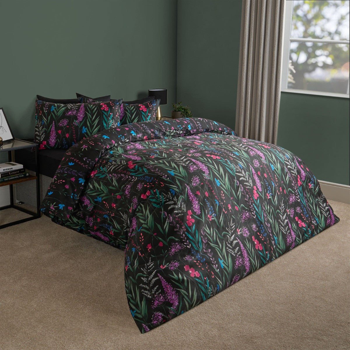 Black Floral Duvet Set - Super King