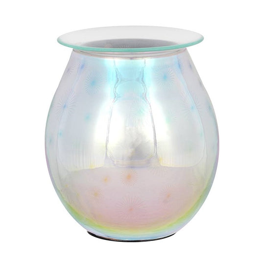 pearlised electric starburst oil burner showing detailed glass pattern when unlit
