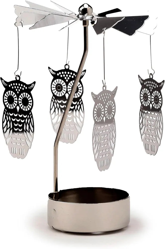Rotating Owl Spinning Carousel Tea Light Candle Holder