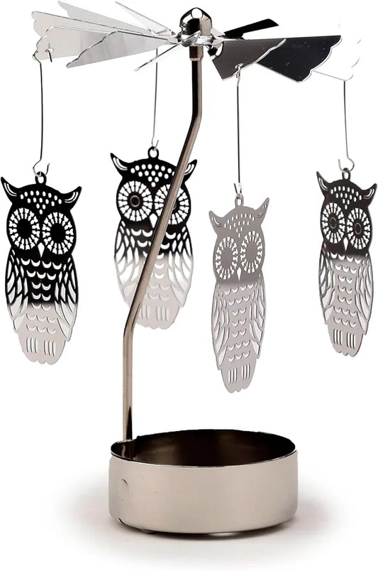 Rotating Owl Spinning Carousel Tea Light Candle Holder