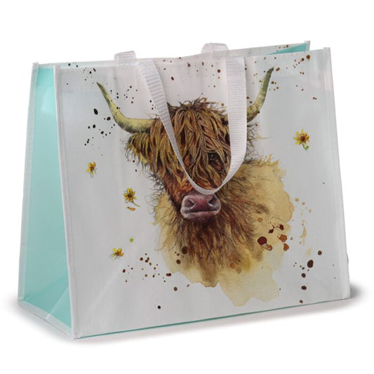 highland coo cow reusable shopping bag showing full front design and shape