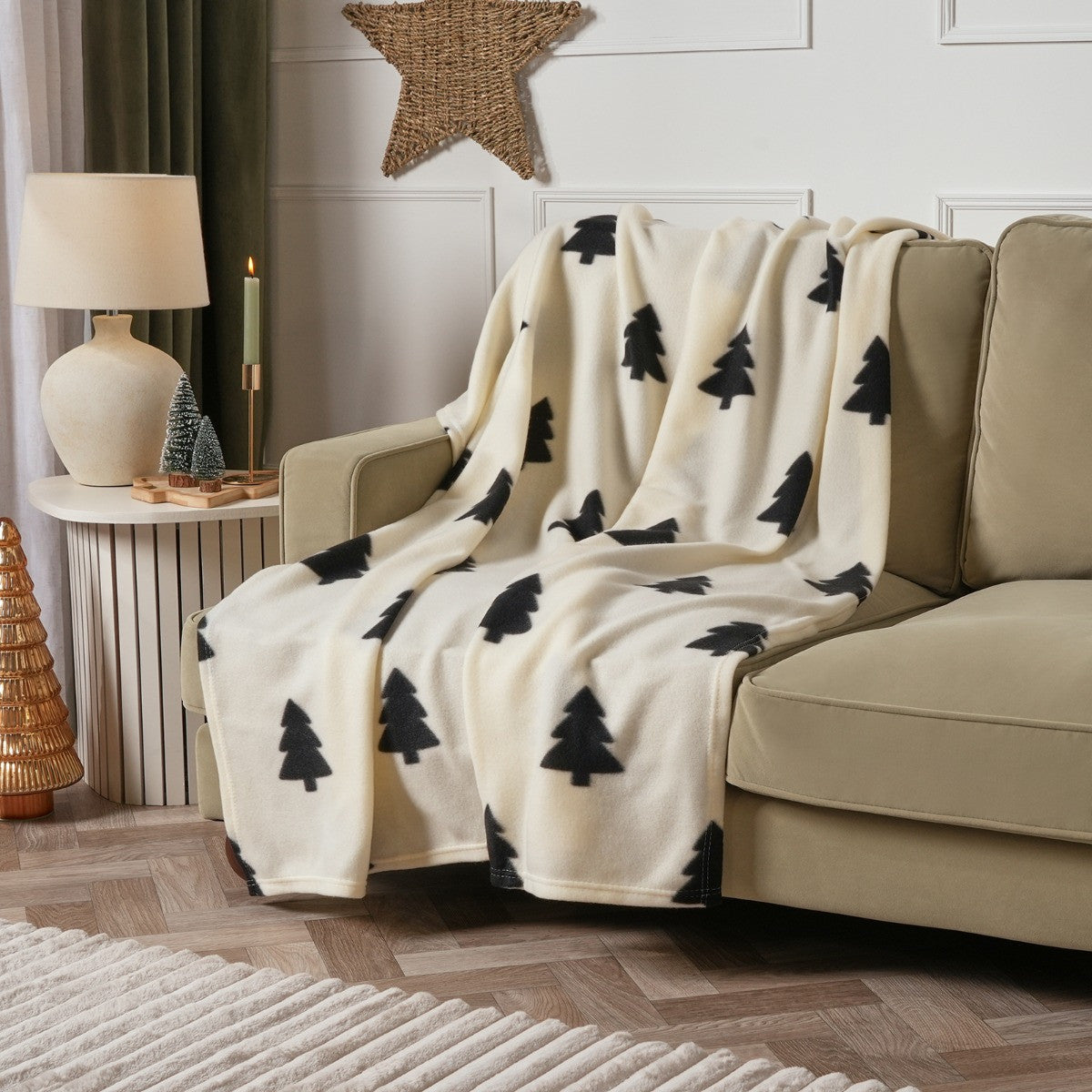 Cream Christmas Tree Fleece Throw