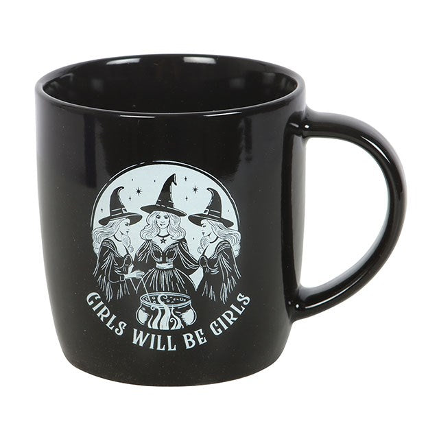 witchy ceramic mug rear view witches illustration girls will be girls design