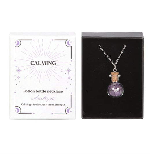 amethyst potion bottle necklace gift box and lid displayed side by side