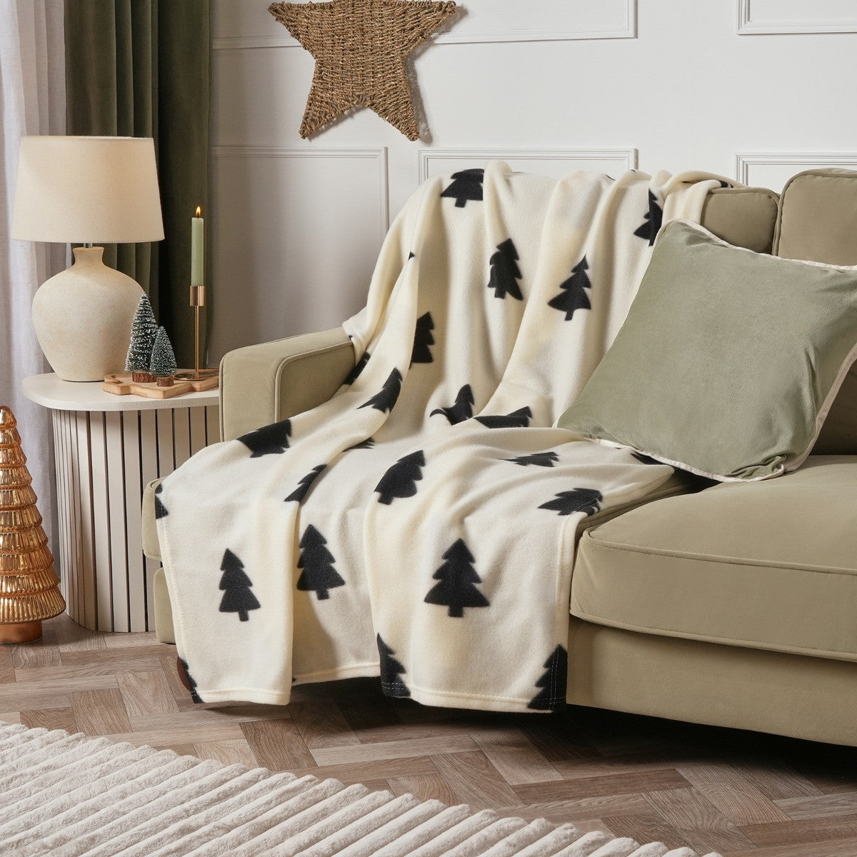 Cream Christmas Tree Fleece Throw