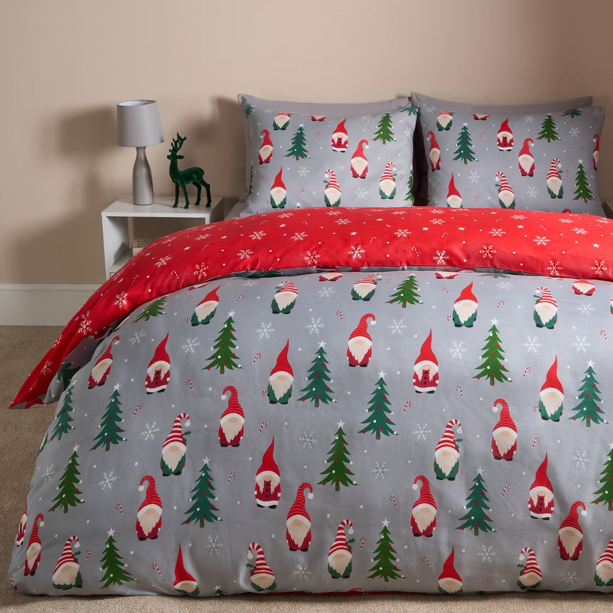 Christmas Gonk Duvet Set Grey- King