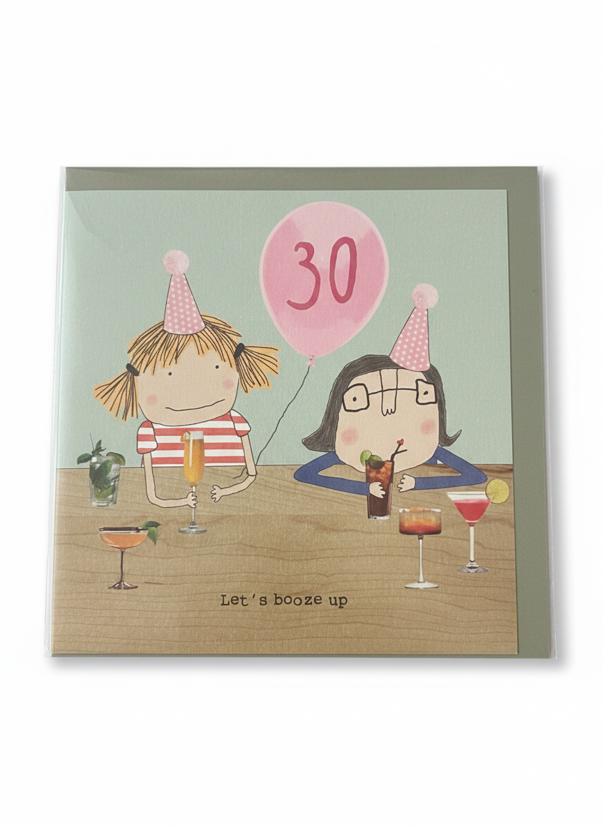 30th birthday greeting card featuring women with drinks design and playful party celebration theme