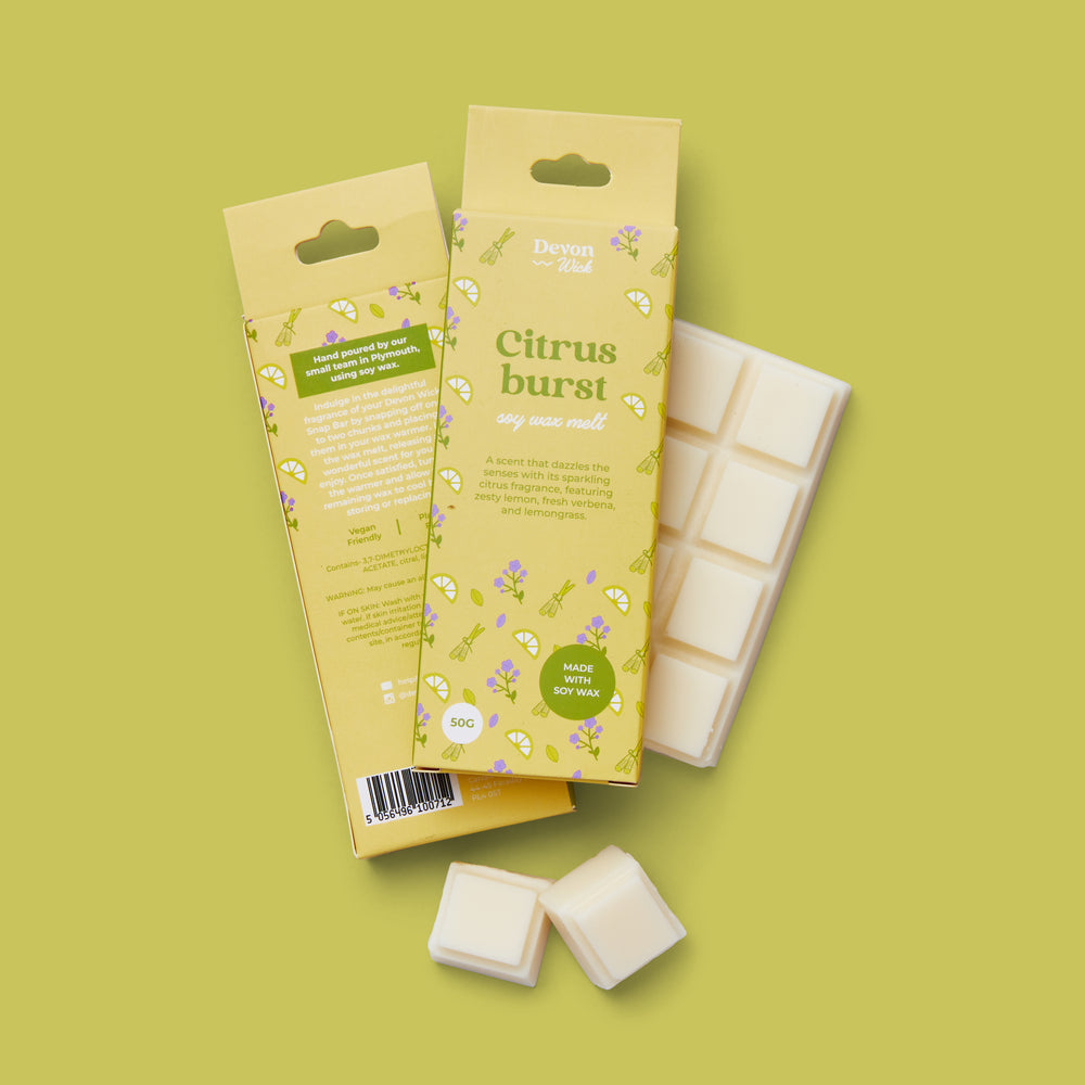 wax bar citrus burst showcasing vibrant citrus blend of lemon, verbena, and lemongrass