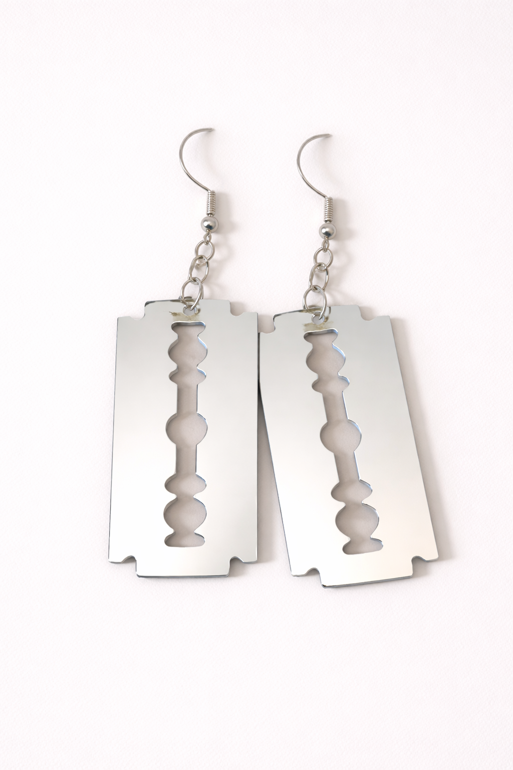 razor blade drop earrings edgy novelty design lightweight statement jewellery alternative style accessory