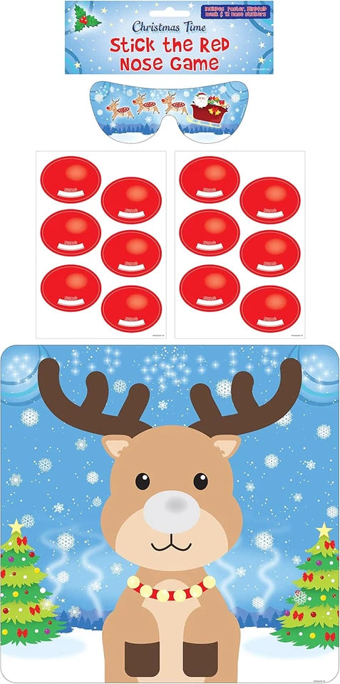 christmas stick the nose on the reindeer party game with poster blindfold and stickers