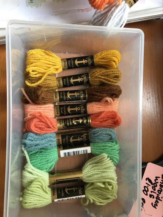 mixed anchor embroidery wool skeins showing texture and thickness for embroidery and needlepoint use