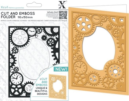 Xcut Cut & Emboss Folder 110 x 150mm Steampunk Cogs Design