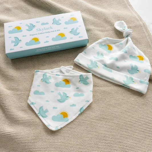 Organic Cotton Birds Hat & Bib Set