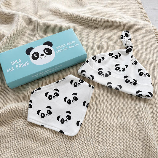 Organic Cotton Babies Hat & Bib Set -Panda