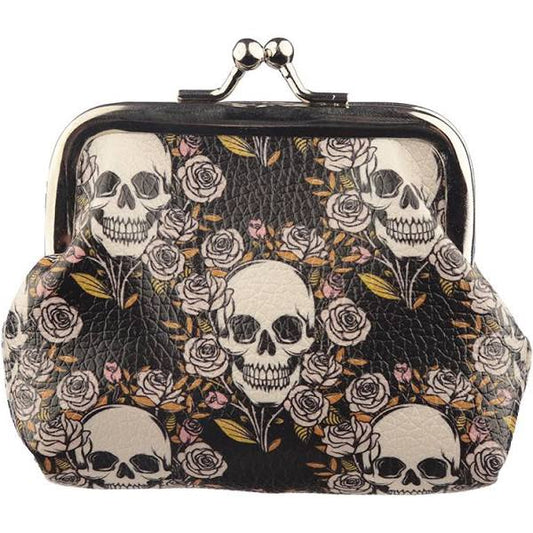 skulls and roses tic tac coin purse multi skull tattoo design closed front view