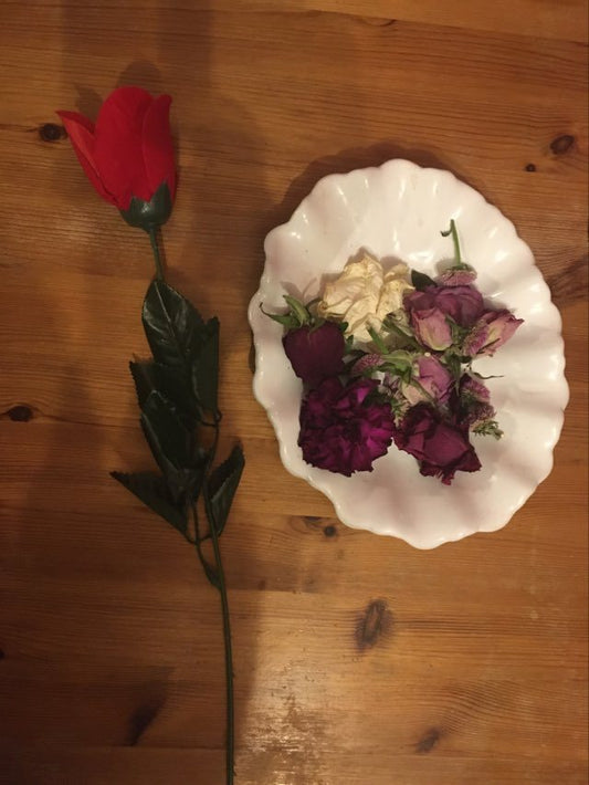 Single Red Polysilk Rose With Foliage