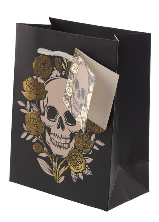 metallic skulls and roses gift bag gothic style small paper gift packaging