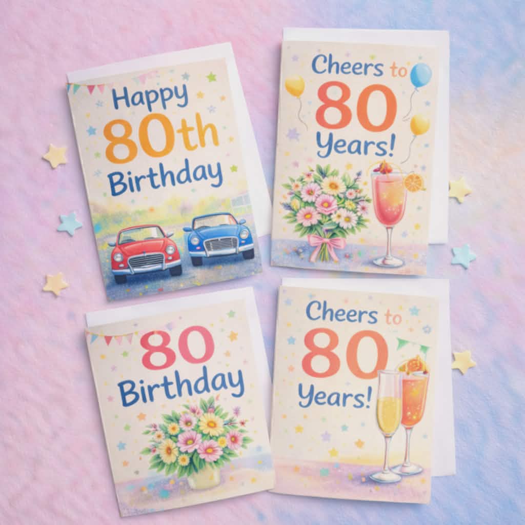 80th birthday cards collection featuring elegant heartfelt and gently humorous designs for milestone celebrations
