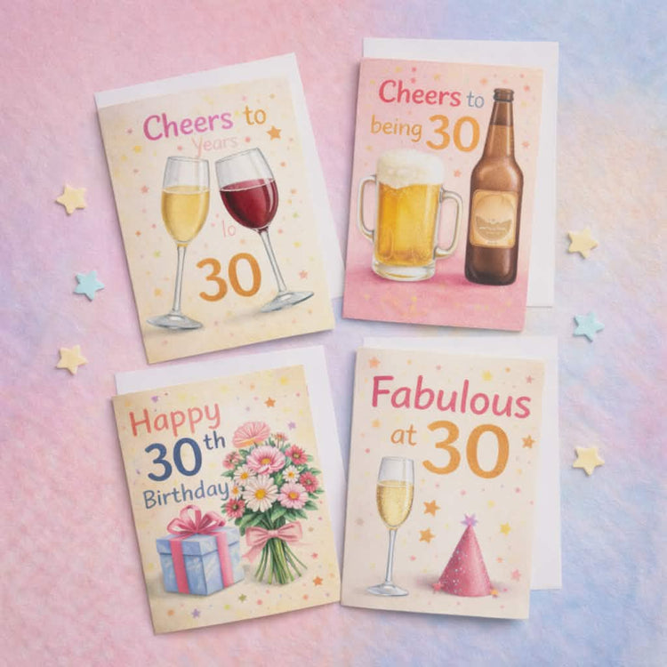 30th birthday cards collection featuring fun playful and elegant designs for milestone celebrations