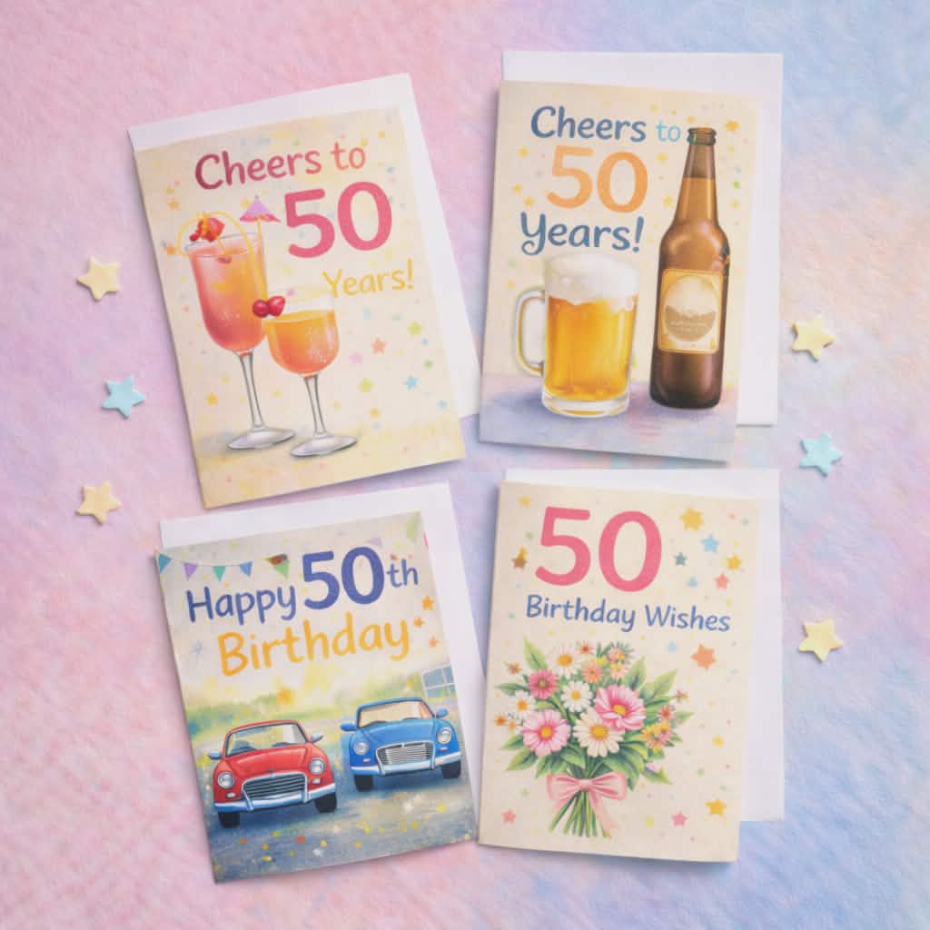 50th birthday cards collection featuring playful elegant and sentimental designs for milestone celebrations