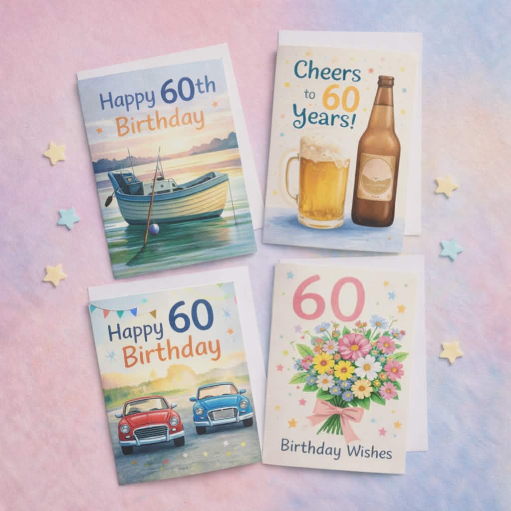 60th birthday cards collection featuring classic elegant and light hearted designs for milestone celebrations