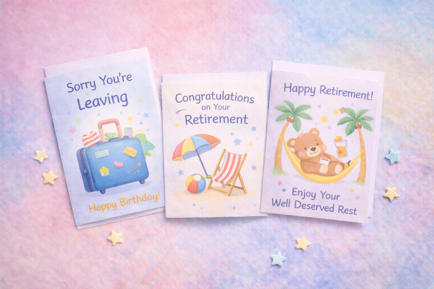 retiring and leaving cards collection featuring thoughtful celebratory designs for farewells and new beginnings