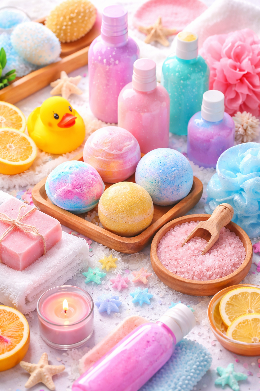 bath products collection featuring bath fizzers bubbles body care and giftable pampering essentials