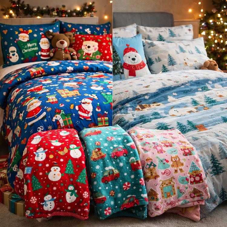 christmas bedding and throws collection featuring festive blankets bedding and cosy seasonal home textiles