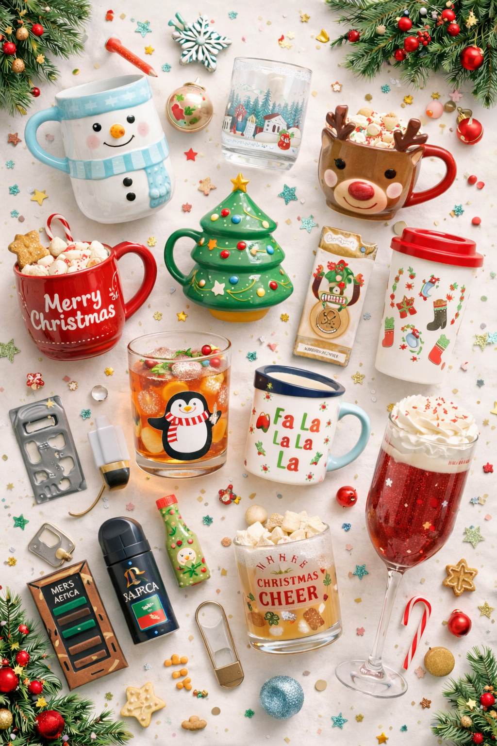 christmas mugs and drinkware collection featuring festive cups glasses and cosy seasonal designs