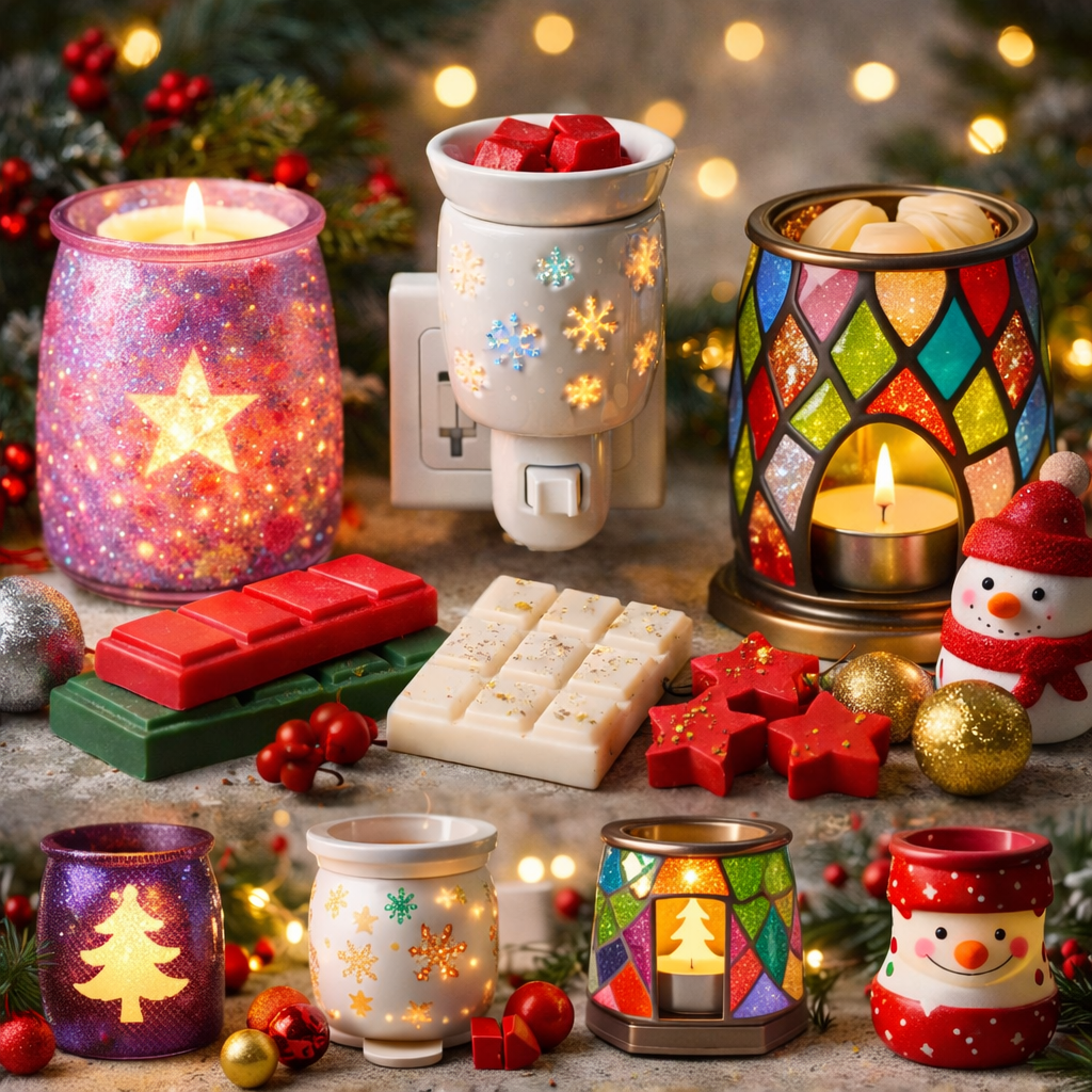 christmas wax melts and burners collection featuring festive fragrances warmers and cosy seasonal home scent pieces