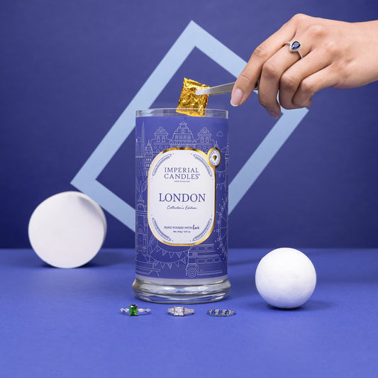london imperial candle with necklace surprise styled in elegant home interior