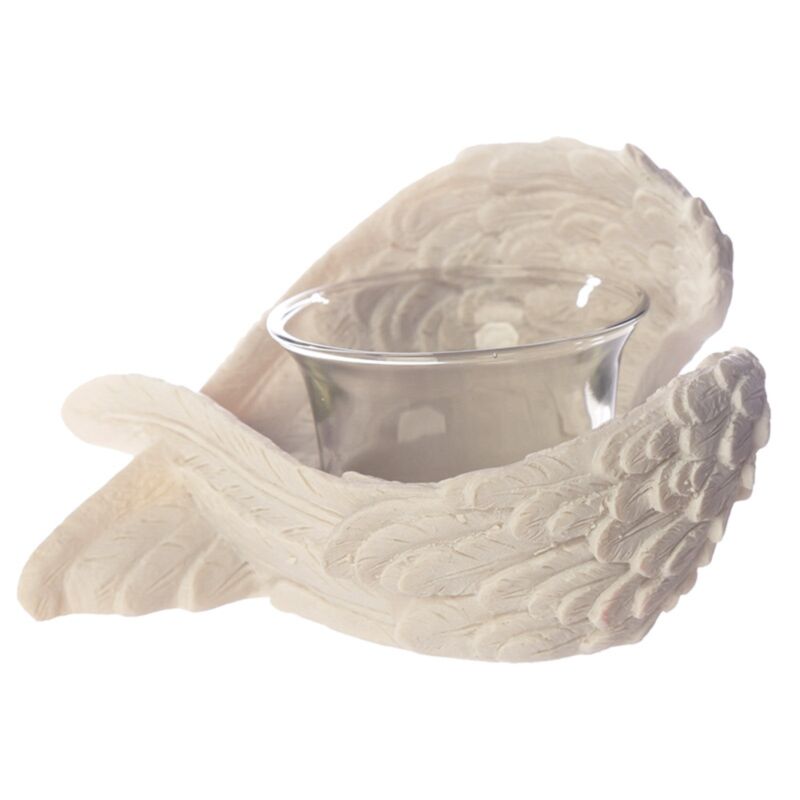 angel’s wings tea light and votive candle holder, delicate wing design, perfect for remembrance gifts or creating a soft calming glow at home