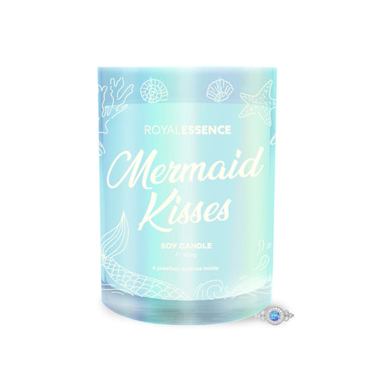 front view of royal essence mermaid kisses candle unboxed with a ring variant