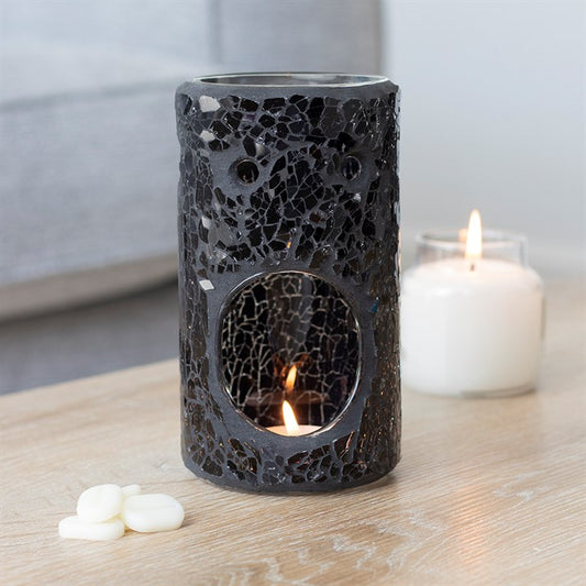 Black Pillar Crackle Glass Oil Burner