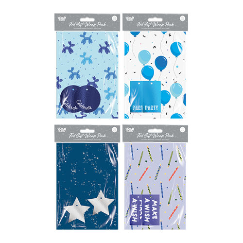 Boys Foil Gift Wrap (2 Sheets, 2 Foil Tags)