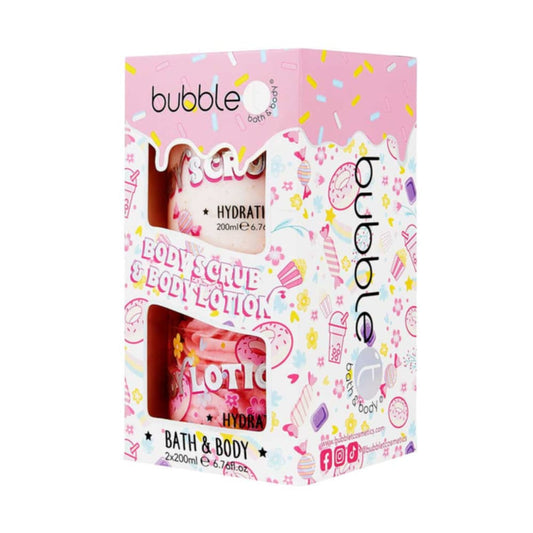 bubble t sweetea body scrub & body lotion gift set, 200ml body scrub with sugar crystals, 200ml whipped lotion for moisturising