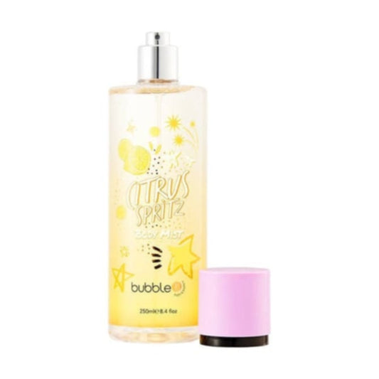 bubble t citrus spritz body mist with lid removed showing spray nozzle