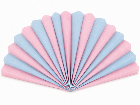 pastel tissue paper pack in baby pink and baby blue concertina display, perfect for gift wrapping crafts and party presentation