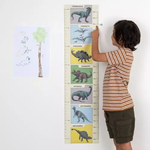 Dinosaur children’s height chart growth tracker with stickers, kids dinosaur wall chart for measuring height and milestones