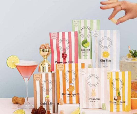 cocktail inspired gourmet gummies selection arranged together for gifting and sharing