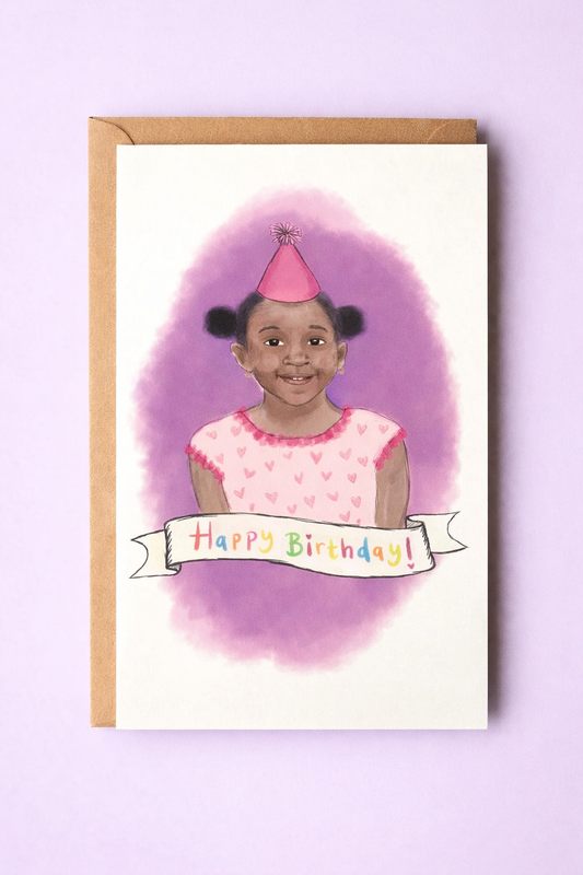 birthday card girl with elegant design printed on quality card and blank inside for a personal message
