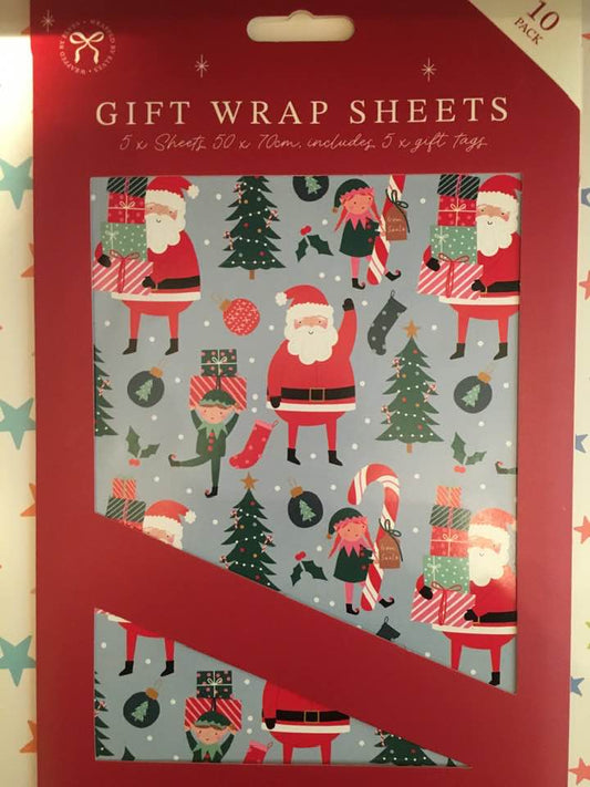 christmas gift wrap sheet, santa design, perfect for creating beautifully wrapped Christmas presents with matching gift tags